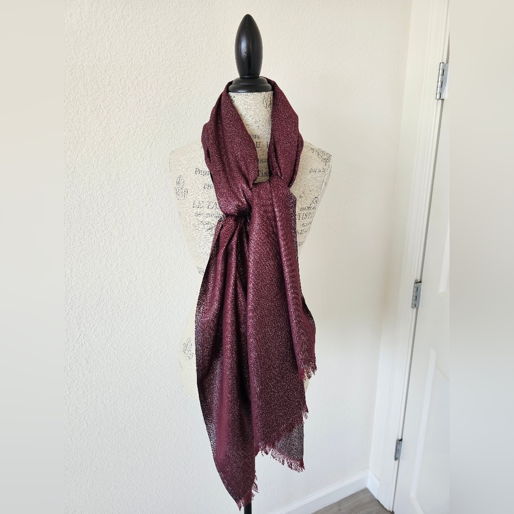 Calvin Klein Metallic Shimmer Evening Wrap Scarf - Burgundy/Wine